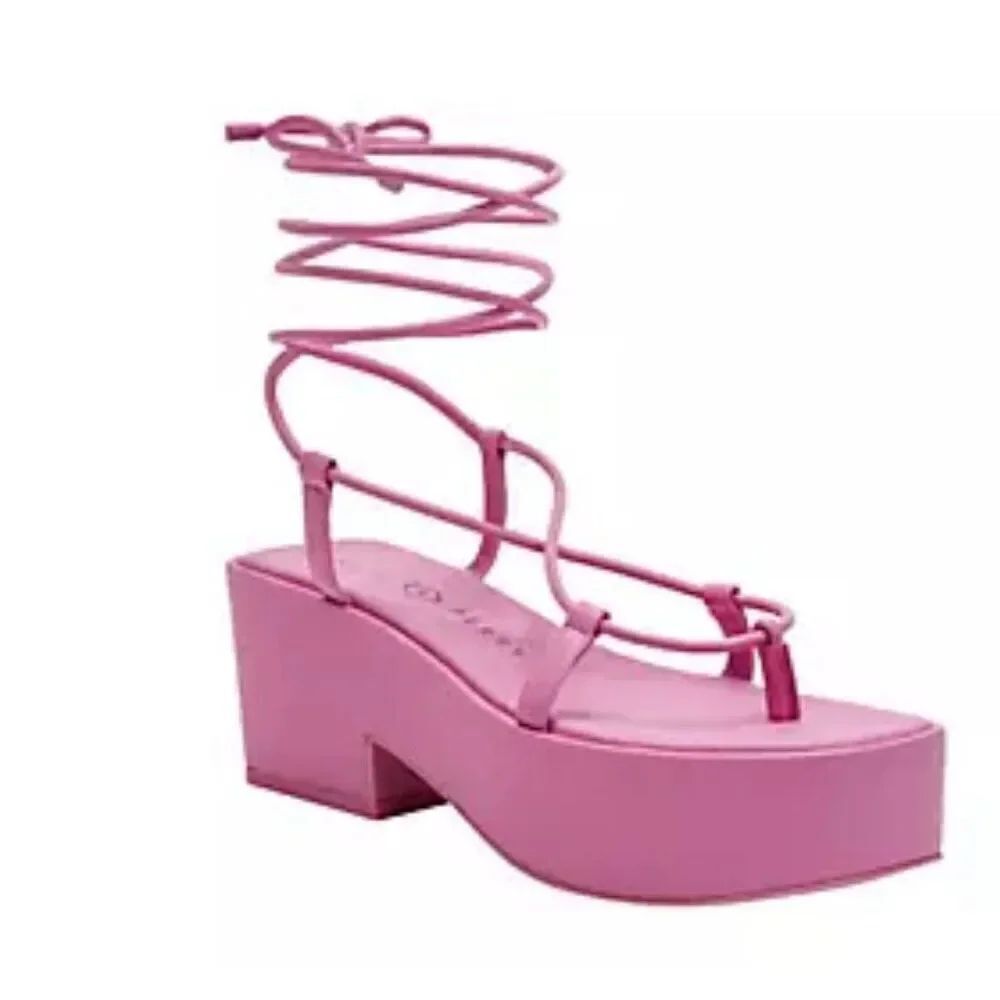 Katy Perry The Busy Bee Lace Up Platform Sandal Pink Size 8M